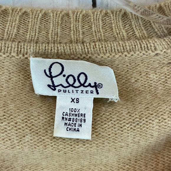 Lilly Pulitzer Tan Cashmere Argyle Long Sleeve V-Neck Preppy Sweater Size XS - Picture 4 of 8